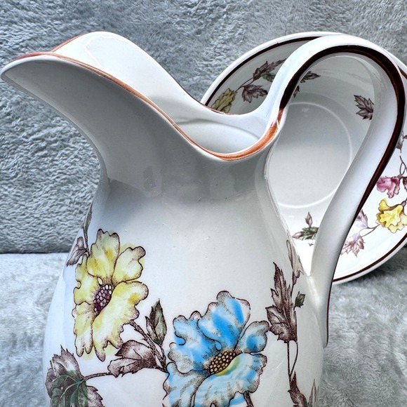 Vintage Japan Pitcher Bowl Set Floral Ceramic Mid Century Cottage Botanical - Picture 10 of 12